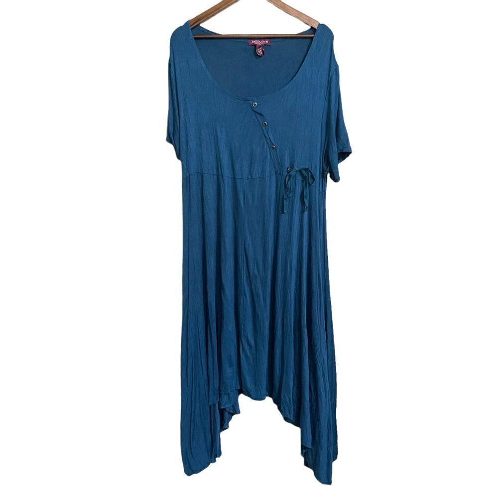 Taillissime Womens Teal Short Sleeve Sharkbite Hem Lagenlook Midi Dress Large